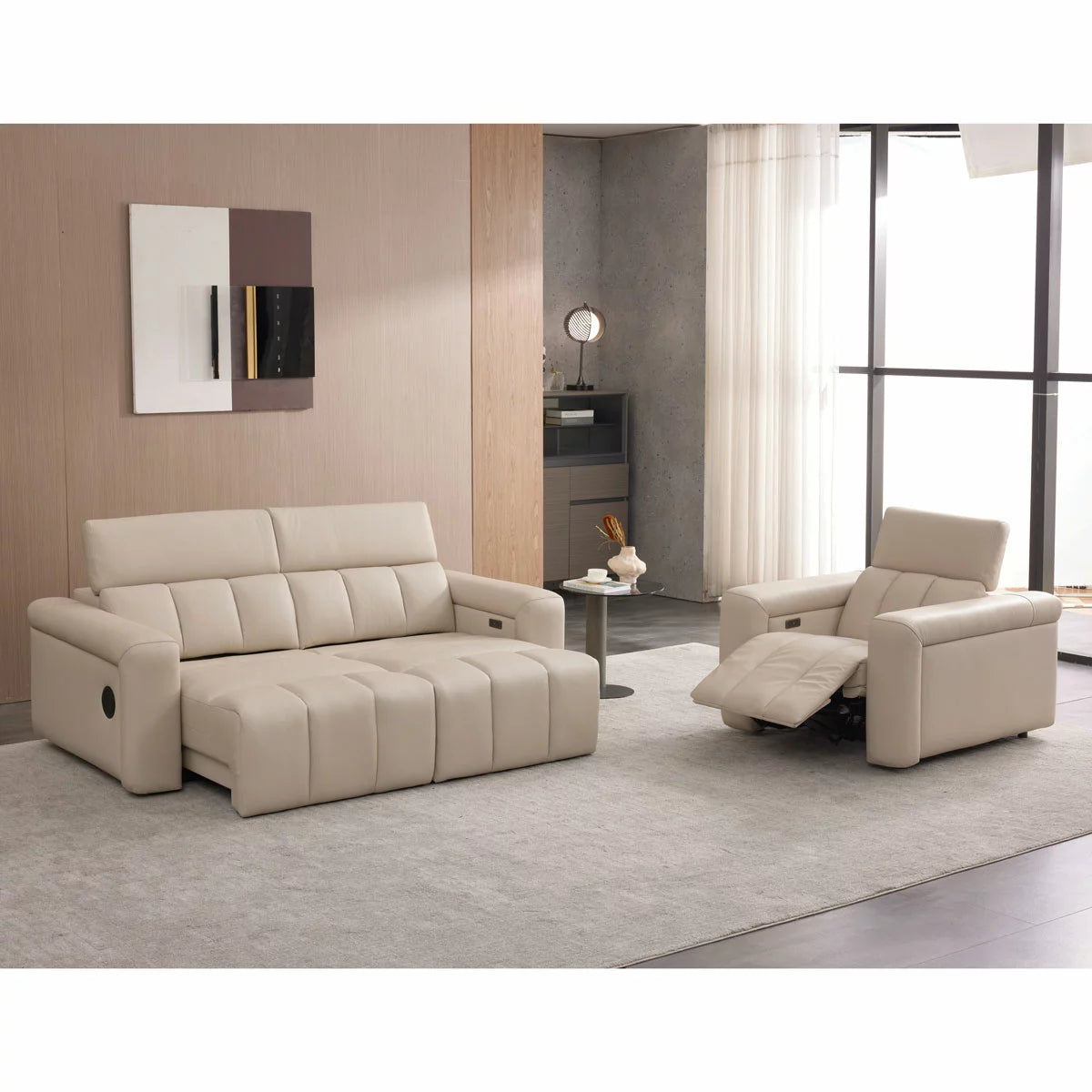 Dallas Cream Leather Power Recliner Armchair
