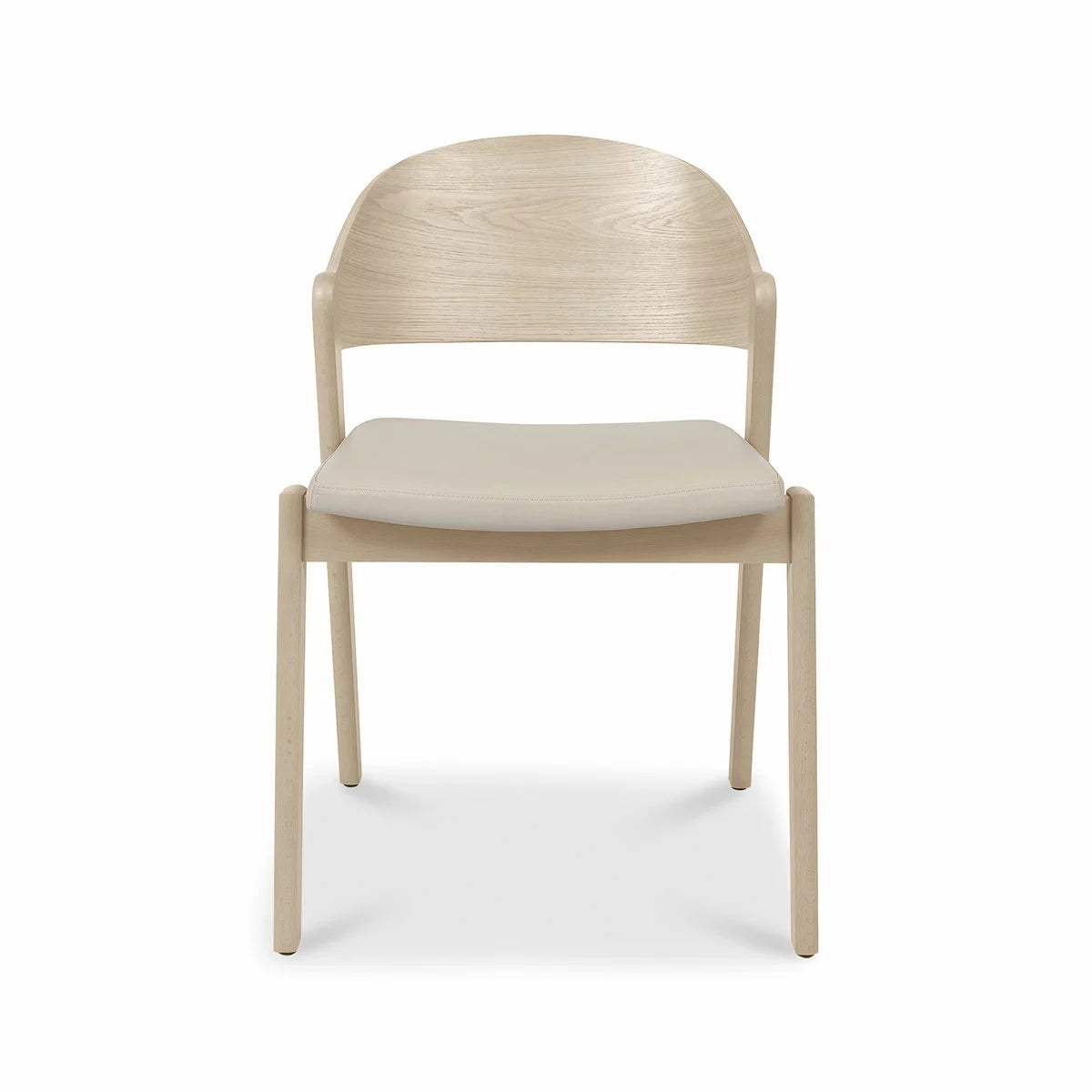 Bentley Designs Vega Scandi Light Oak Beige Leather Dining Chair, 2 Pack