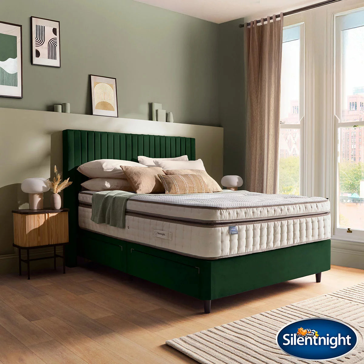 Silentnight Velvet 4 Drawer Divan Base with Slumber Headboard & 3