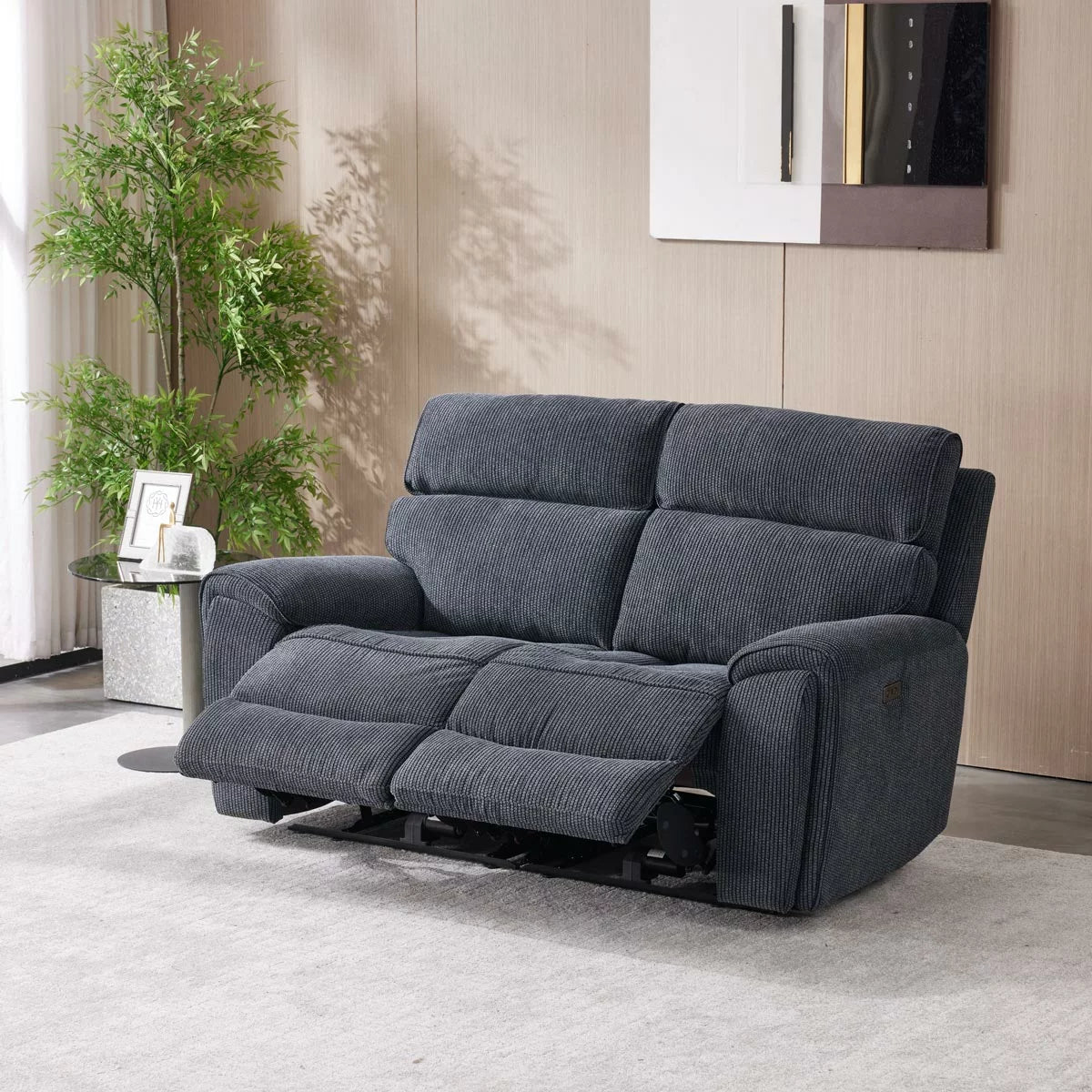 Atlanta Grey Cord Fabric Power Reclining 2 Seater Sofa