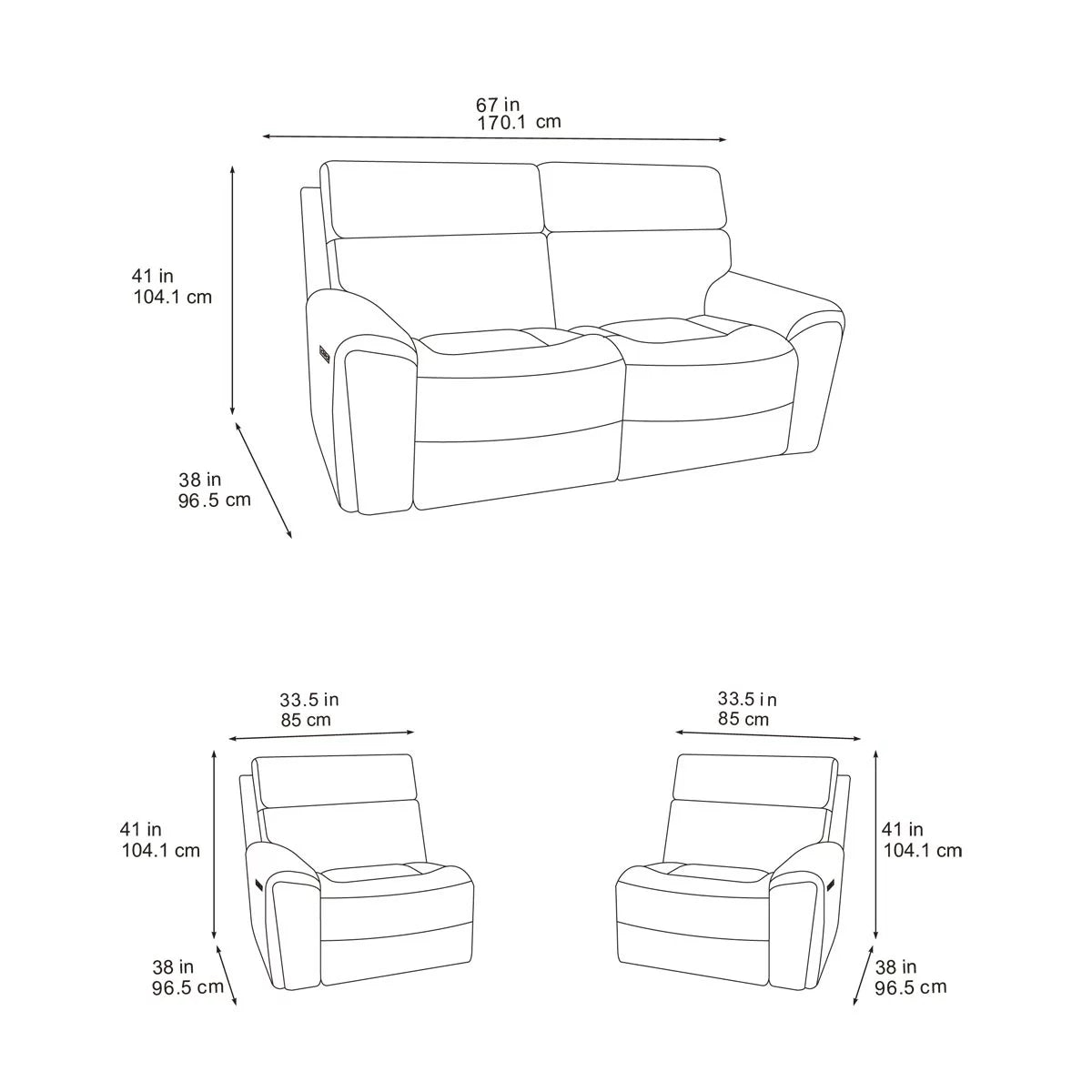 Atlanta Grey Cord Fabric Power Reclining 2 Seater Sofa