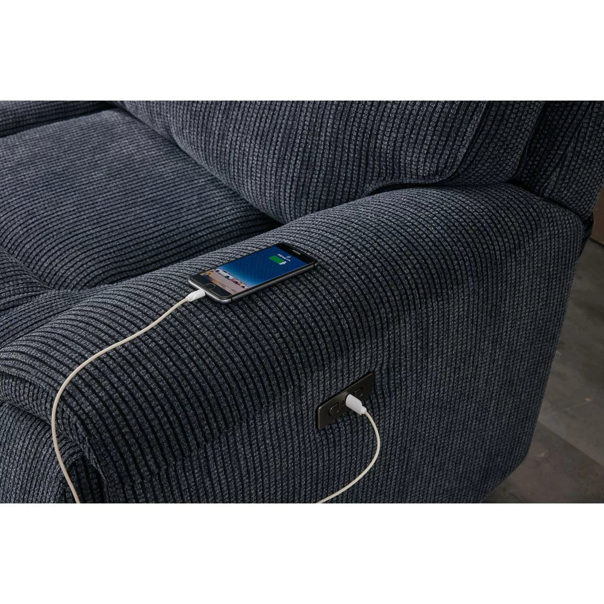 Atlanta Grey Cord Fabric Power Reclining 2 Seater Sofa
