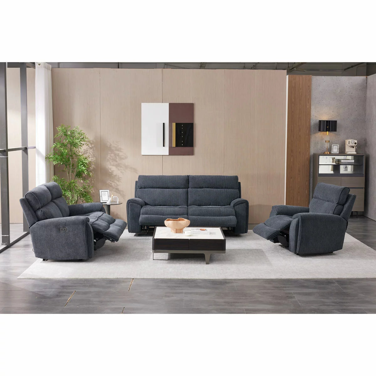 Atlanta Grey Cord Fabric Power Reclining 2 Seater Sofa