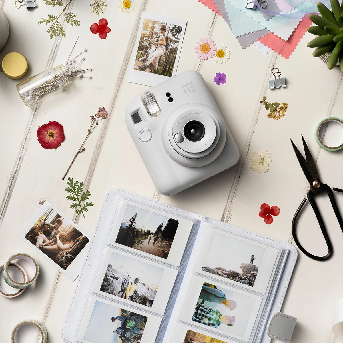 FujiFilm Instax Mini 12 (Clay White) with 10 Shot Film Pack (Stone Grey)