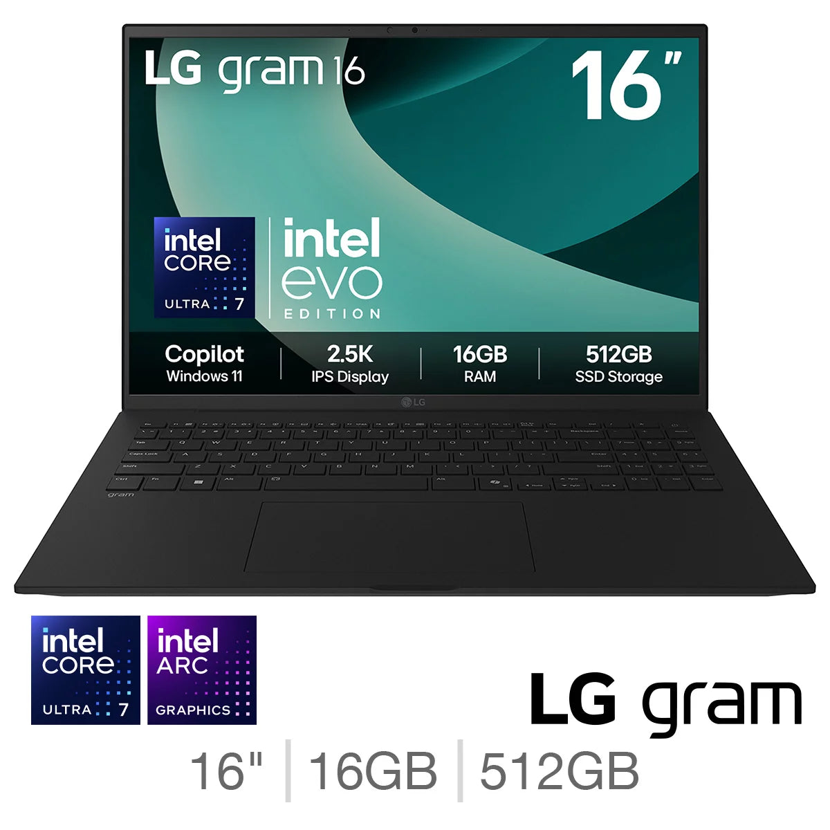 LG gram Copilot+PC, Intel Core Ultra 7, 16GB RAM, 512GB SSD, 16 Inch Laptop