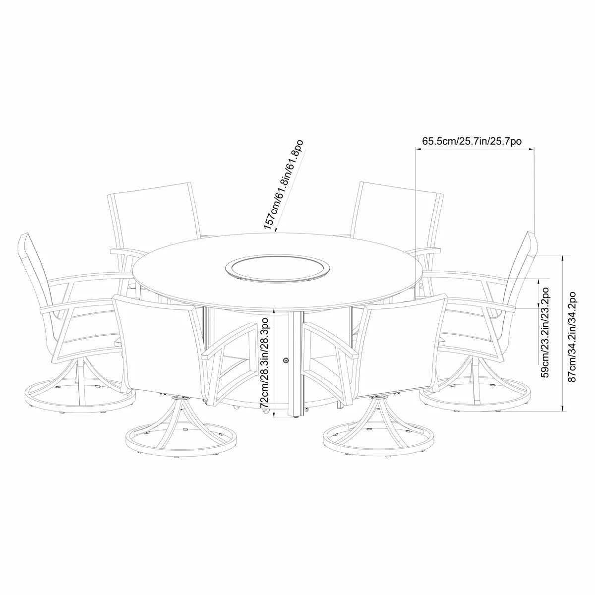 SunVilla Sarasota 7 Piece Low Wicker Dining Fire Set + Cover
