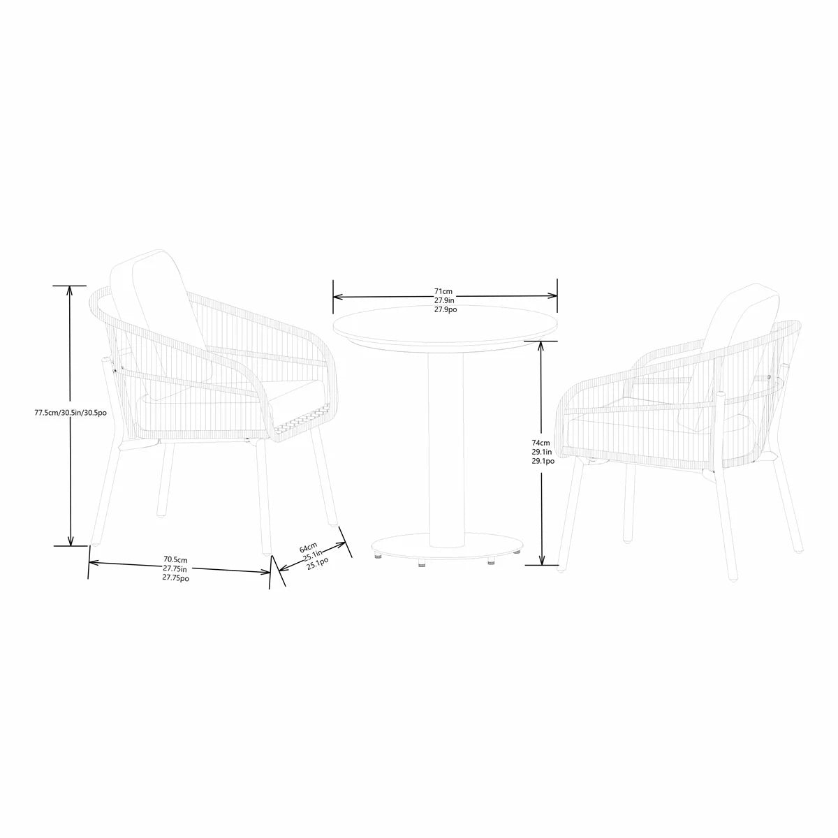 SunVilla Charme 3 Piece Wicker Bistro Set