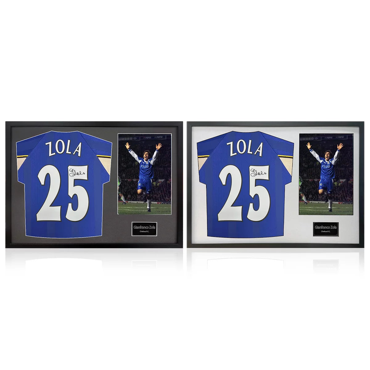 Gianfranco Zola Signed Framed Chelsea Football Shirt & 1 Photo in 2 Options