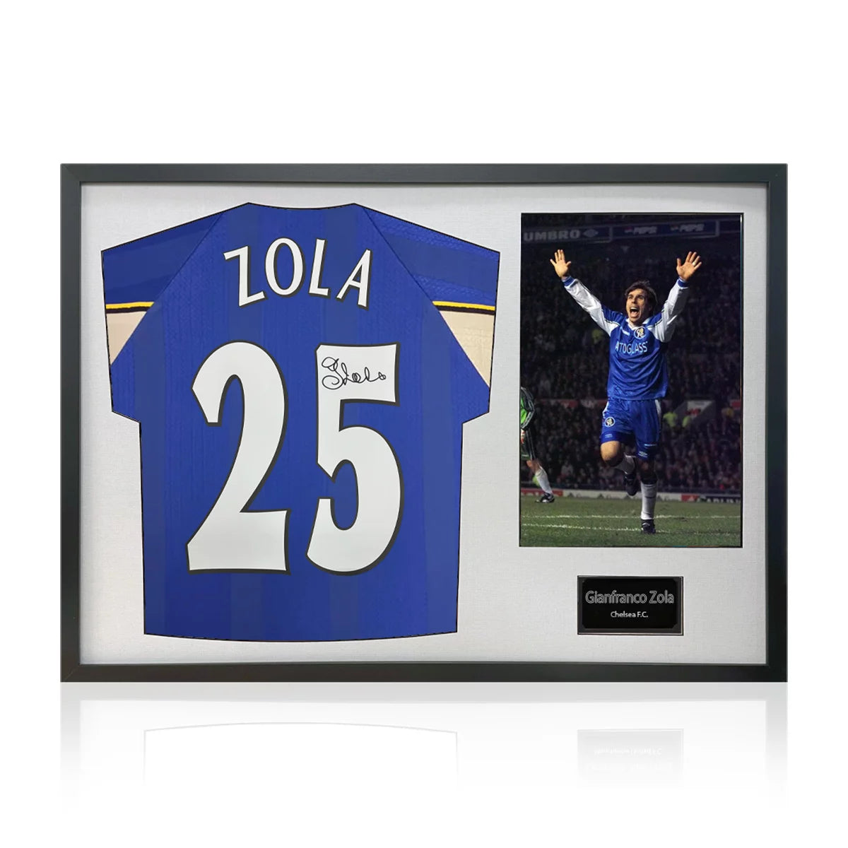 Gianfranco Zola Signed Framed Chelsea Football Shirt & 1 Photo in 2 Options