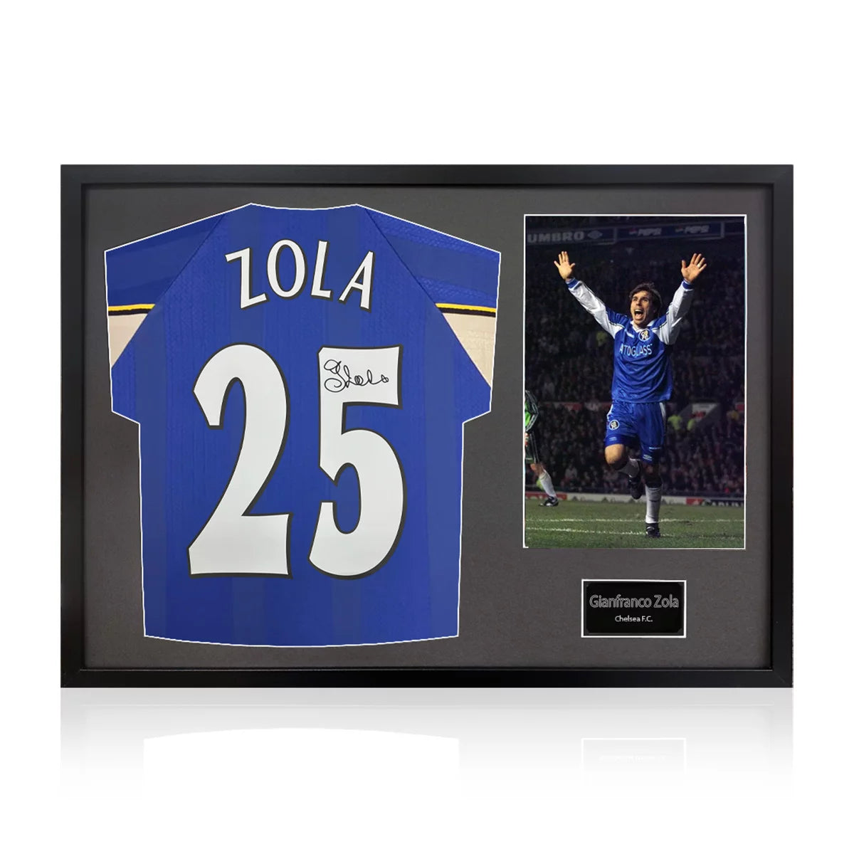 Gianfranco Zola Signed Framed Chelsea Football Shirt & 1 Photo in 2 Options