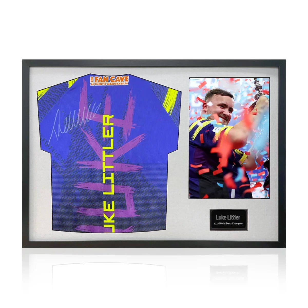 Luke Littler Signed Framed Darts Shirt including 1 Photo in 2 Options: White or Black Mount, view 3