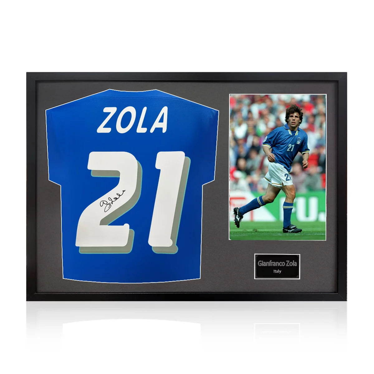 Gianfranco Zola Signed Framed Italy Football Shirt & 1 Photo in 2 Options: White