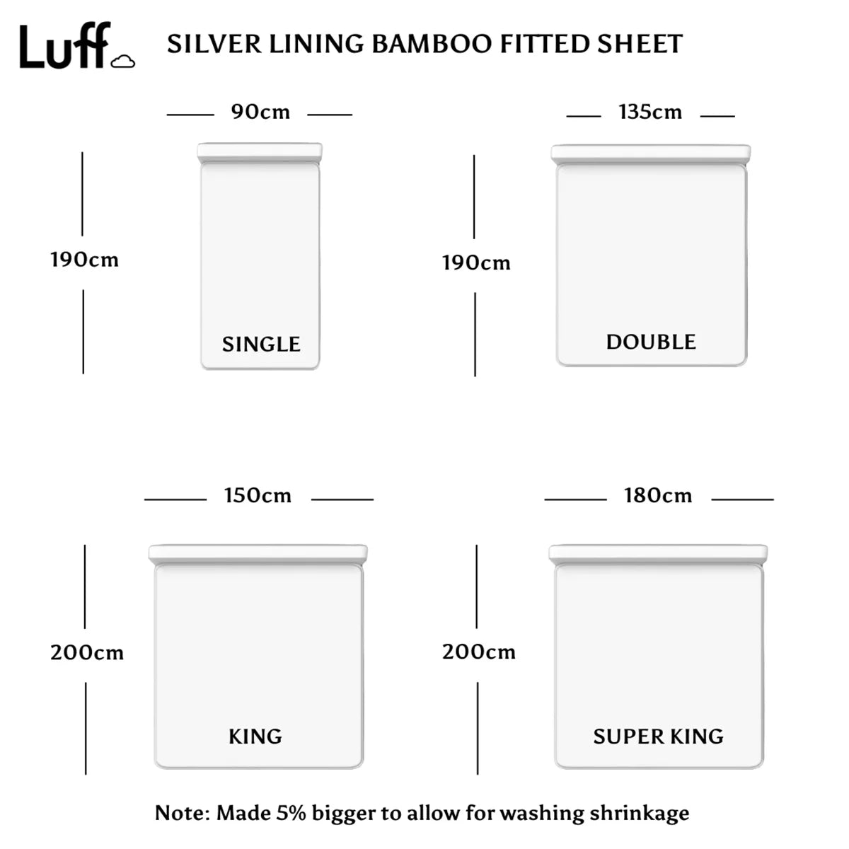 Luff SilverLining™ 1000 Thread Count 100% Organic Bamboo Deep Fitted White Sheet
