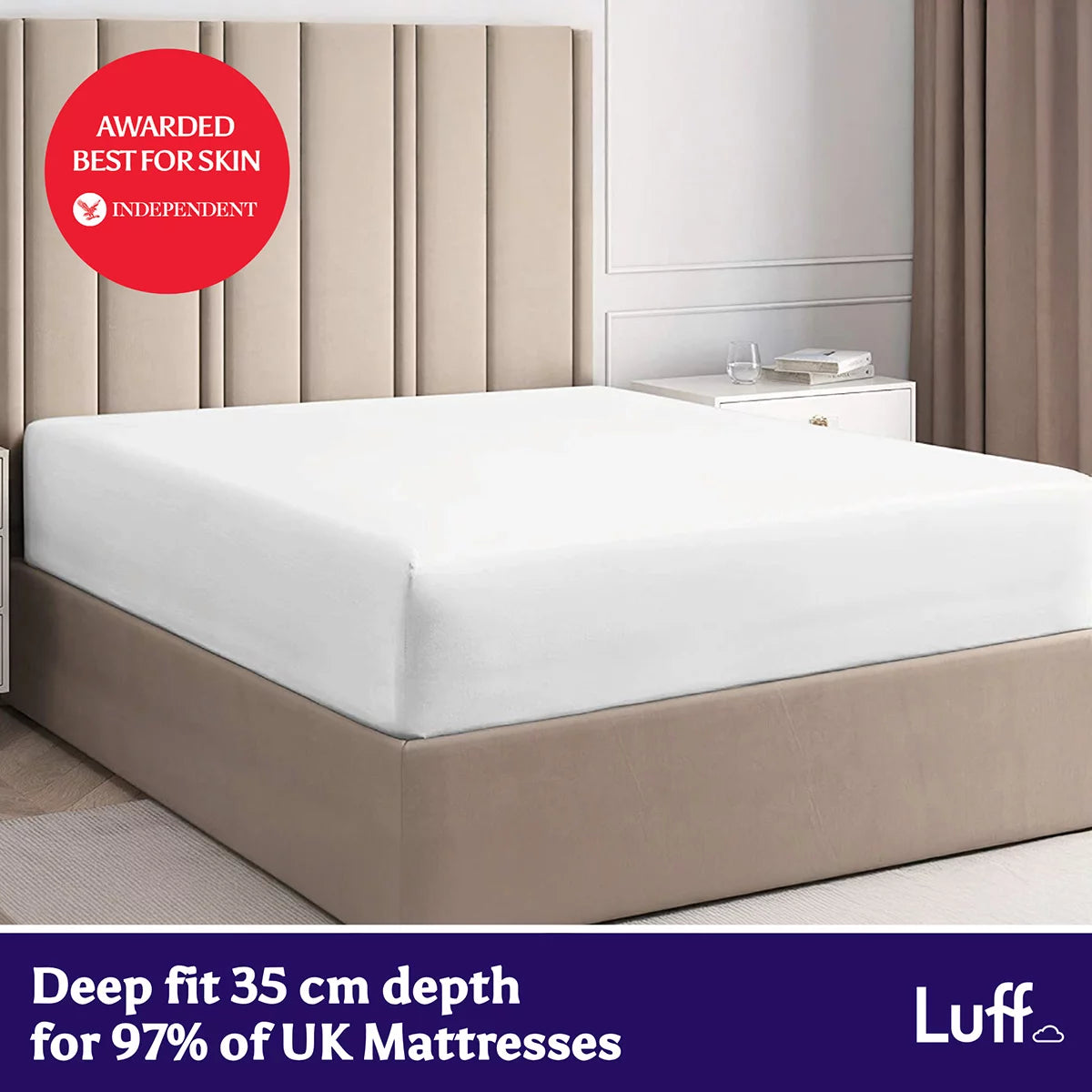 Luff SilverLining™ 1000 Thread Count 100% Organic Bamboo Deep Fitted White Sheet