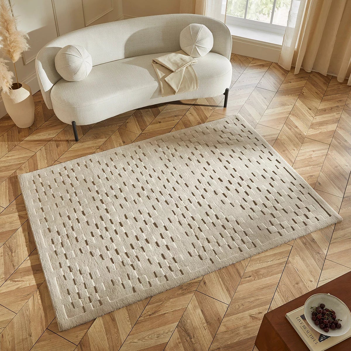 Concept Looms Priory Taupe Squares Rug, 250 x 350 cm