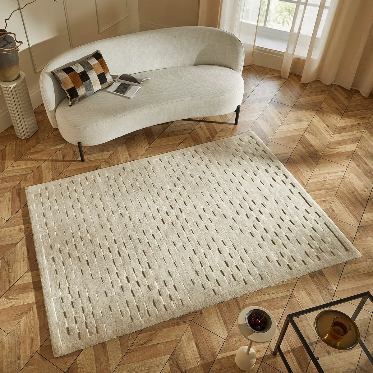 Concept Looms Priory Ivory Squares Rug in 4 Sizes