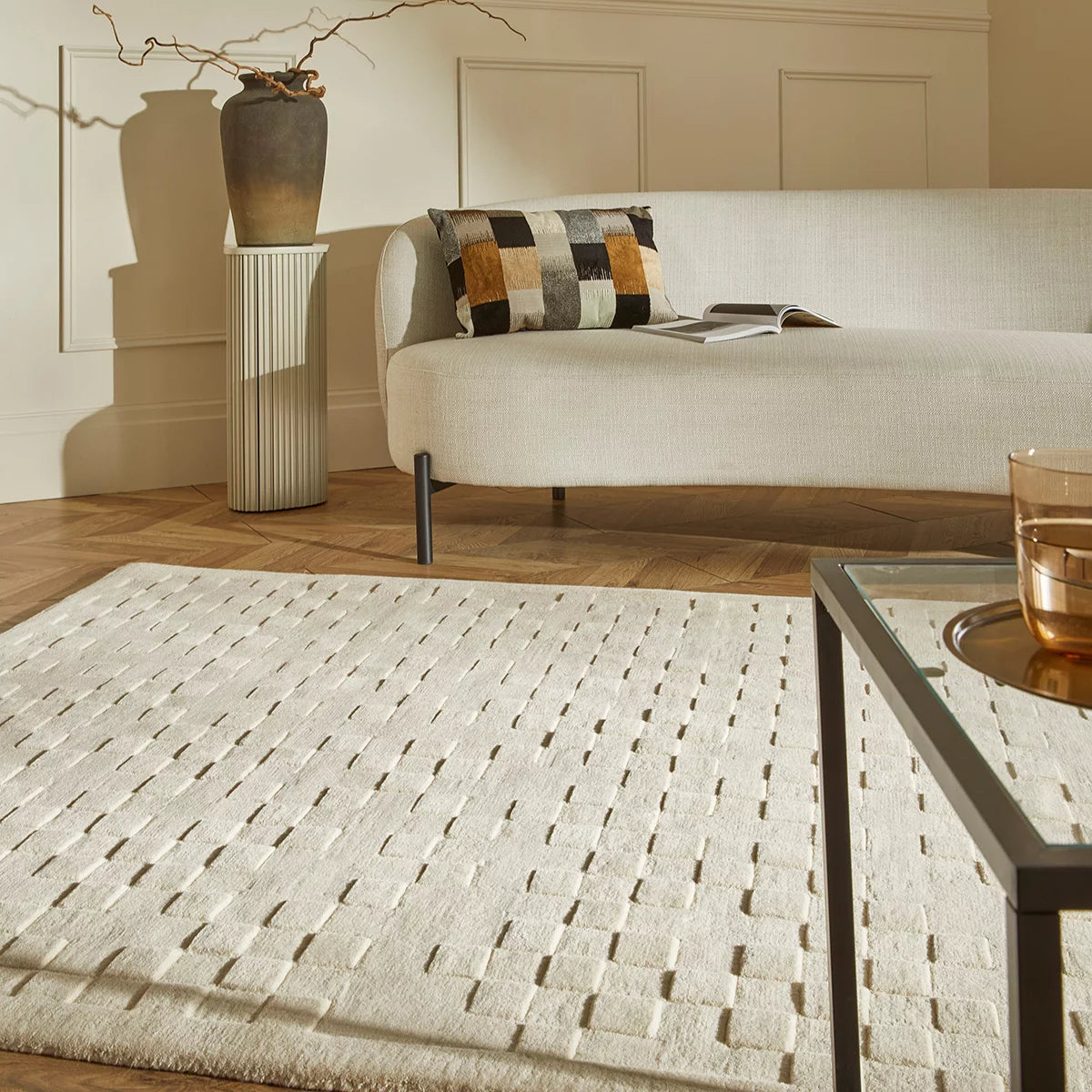Concept Looms Priory Ivory Squares Rug in 4 Sizes