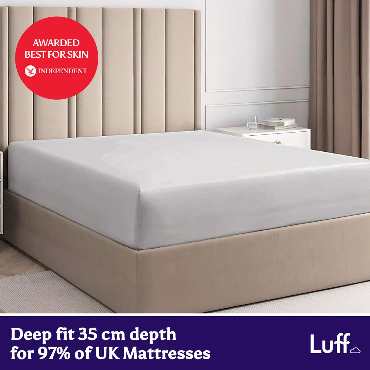 Luff SilverLining™ 1000 Thread Count 100% Organic Bamboo Deep Fitted Light Grey