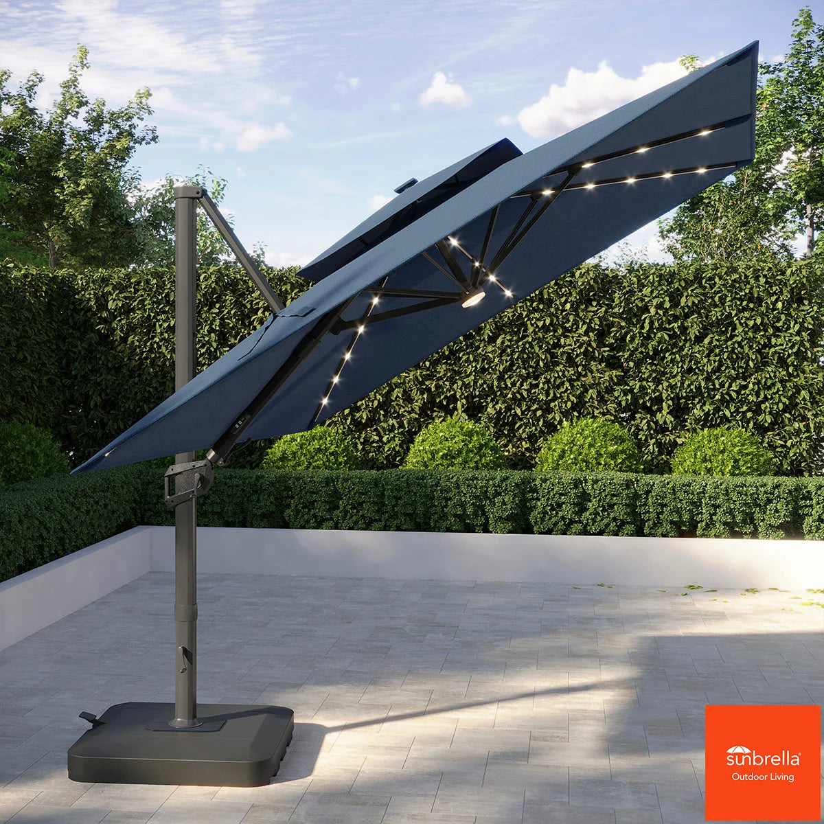 Seasons Sentry 10ft (3m) Square 2-Tier LED Solar Cantilever Umbrella