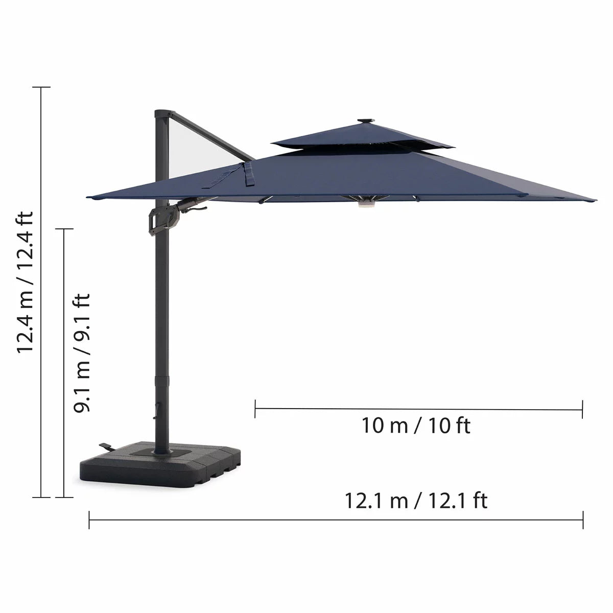 Seasons Sentry 10ft (3m) Square 2-Tier LED Solar Cantilever Umbrella