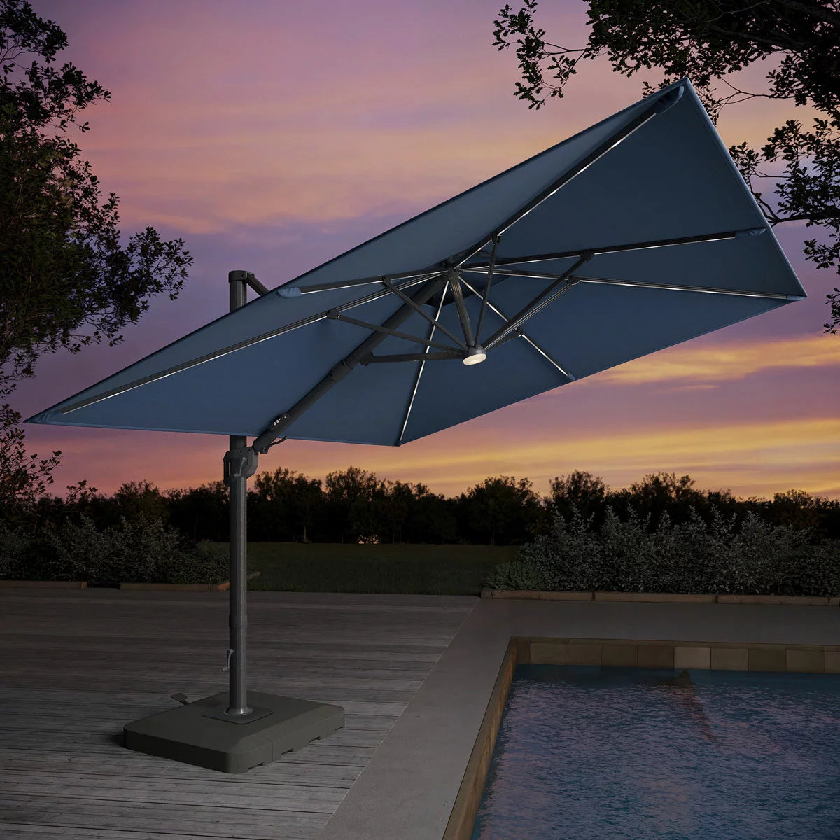Seasons Sentry 10ft (3m) Square 2-Tier LED Solar Cantilever Umbrella