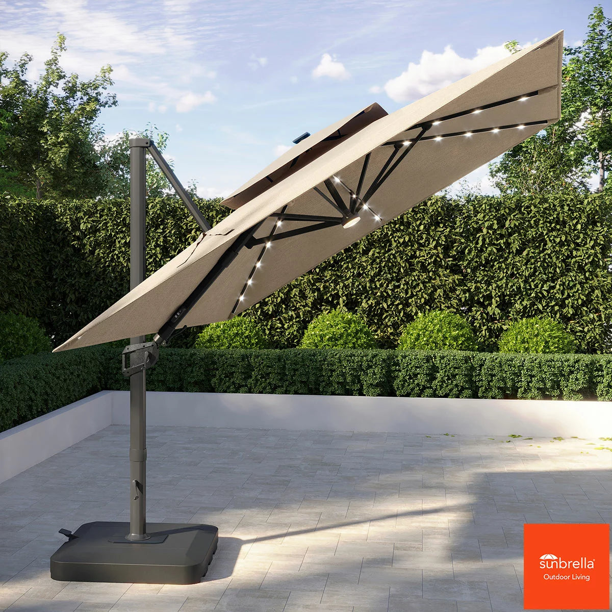 Seasons Sentry 10ft (3m) Square 2-Tier LED Solar Cantilever Umbrella