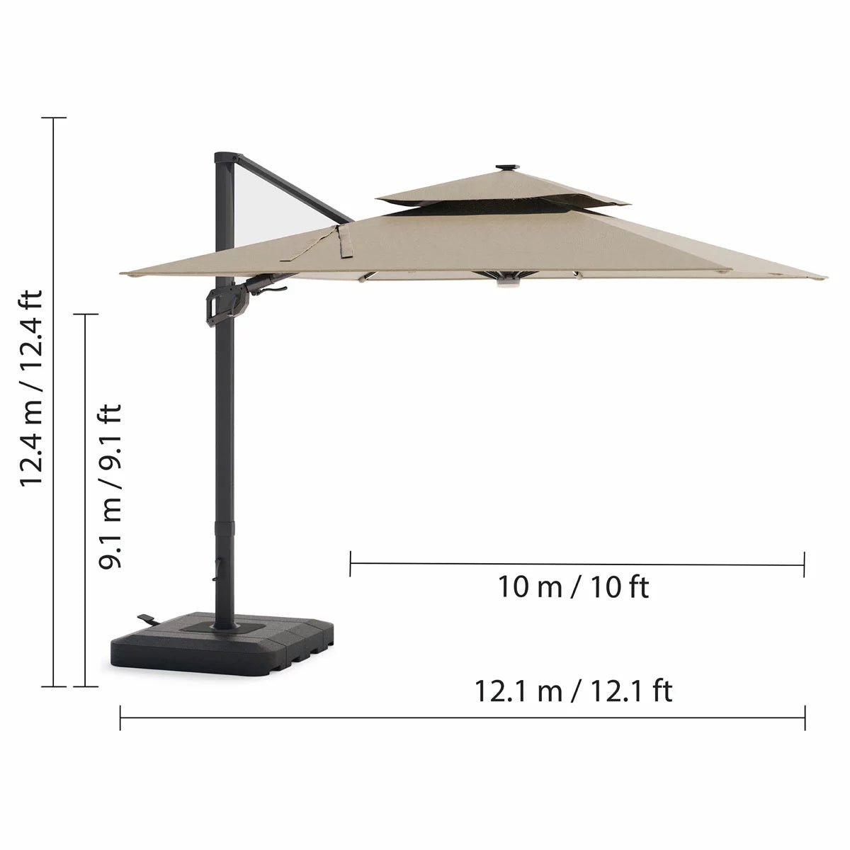Seasons Sentry 10ft (3m) Square 2-Tier LED Solar Cantilever Umbrella