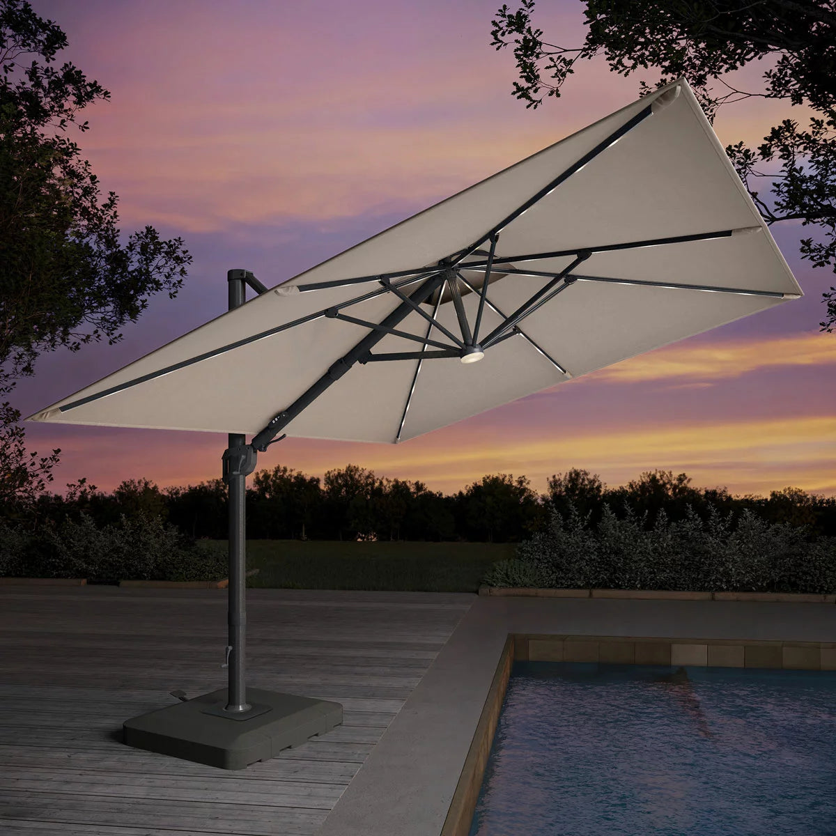 Seasons Sentry 10ft (3m) Square 2-Tier LED Solar Cantilever Umbrella