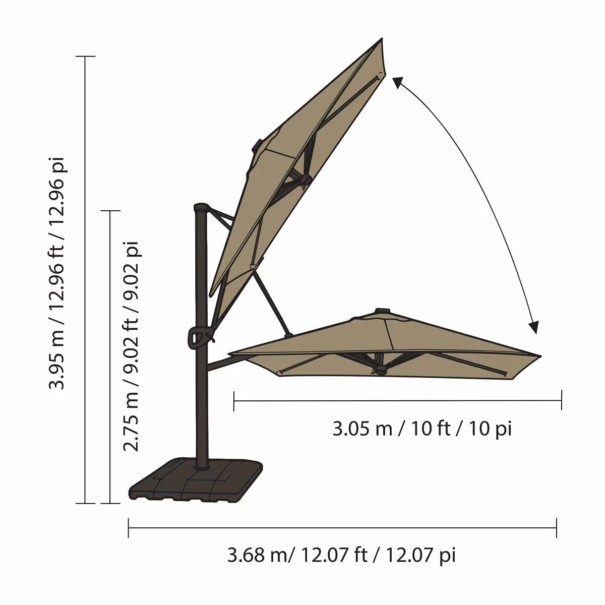 Seasons Sentry 10 x 13ft (3 x 3.9m) Rectangular Cantilever Umbrella with Base