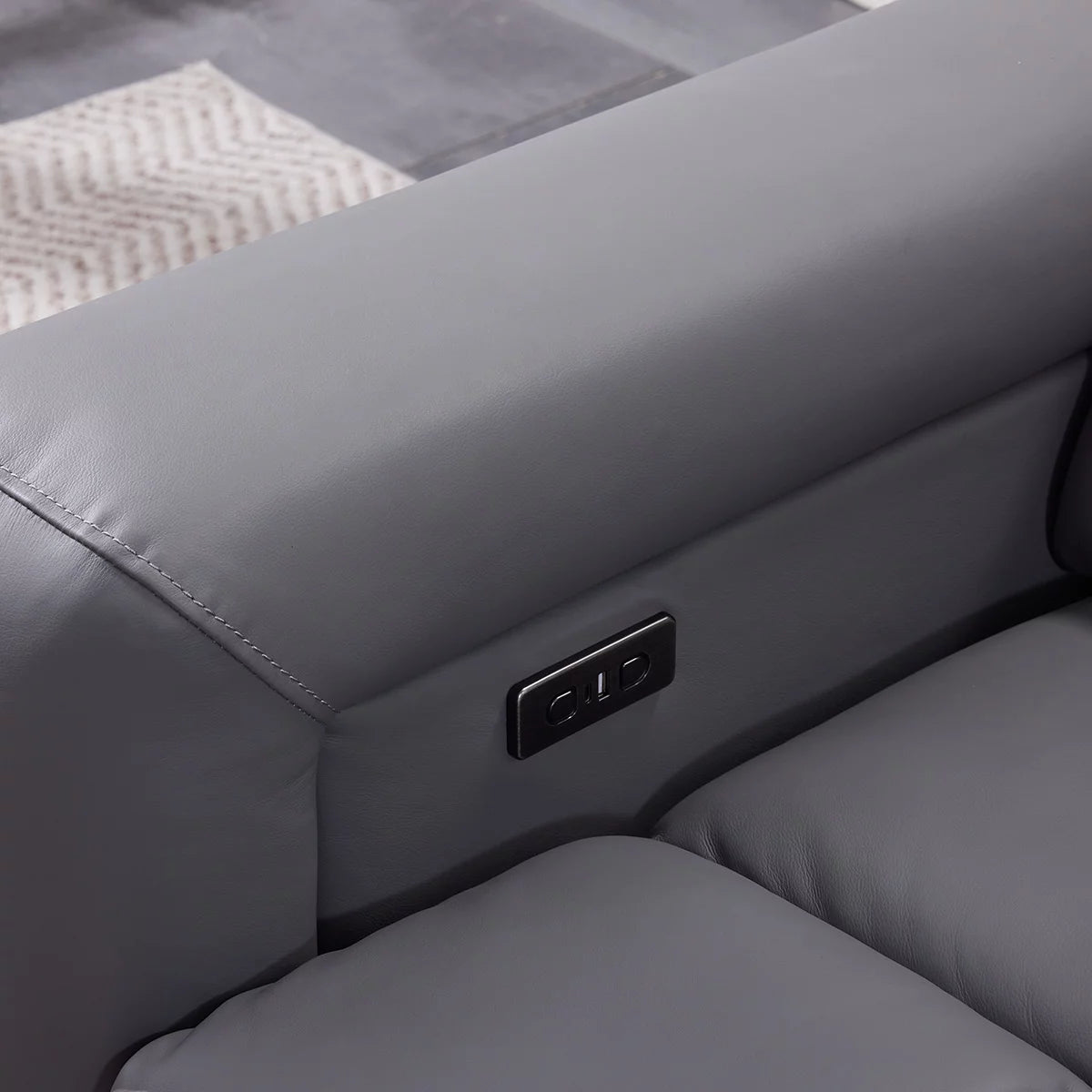 Dallas Grey Leather Power Sliding 3 Seater Sofa