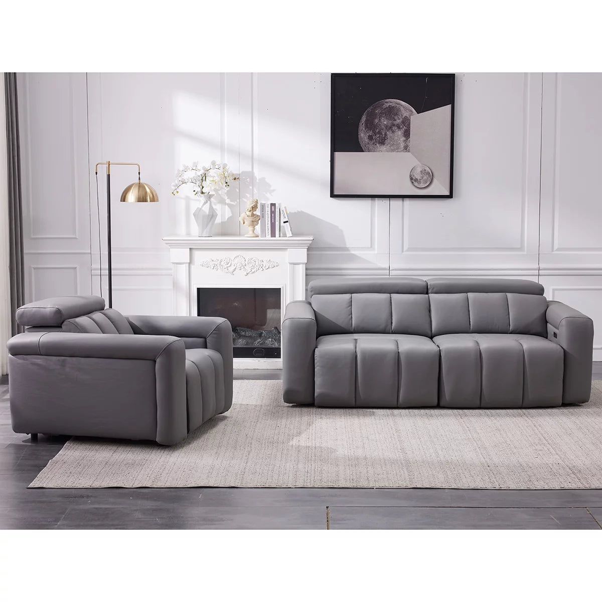 Dallas Grey Leather Power Recliner Armchair