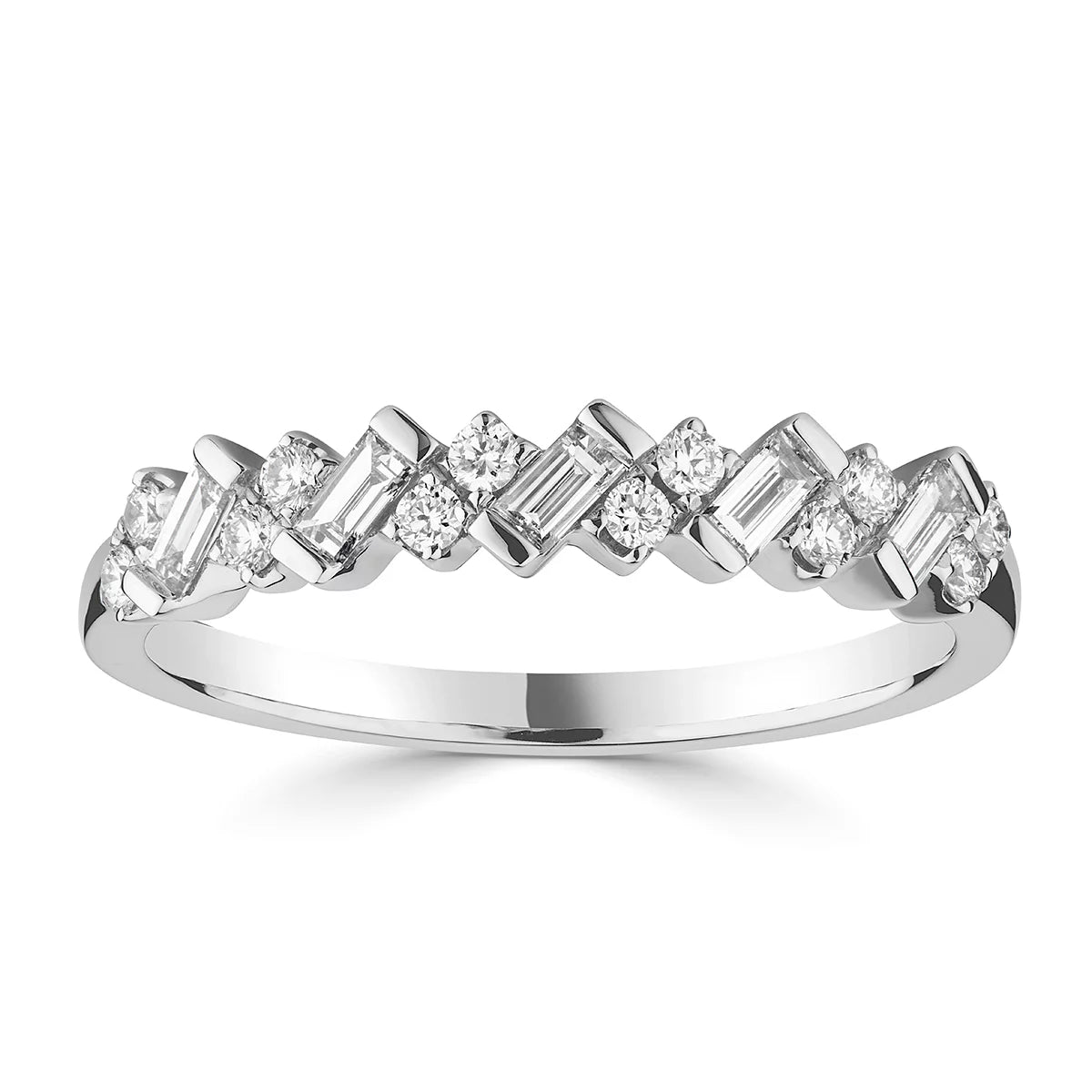 0.30ctw Baguette & Round Brilliant Cut Diamond Band Ring, 18ct White Gold