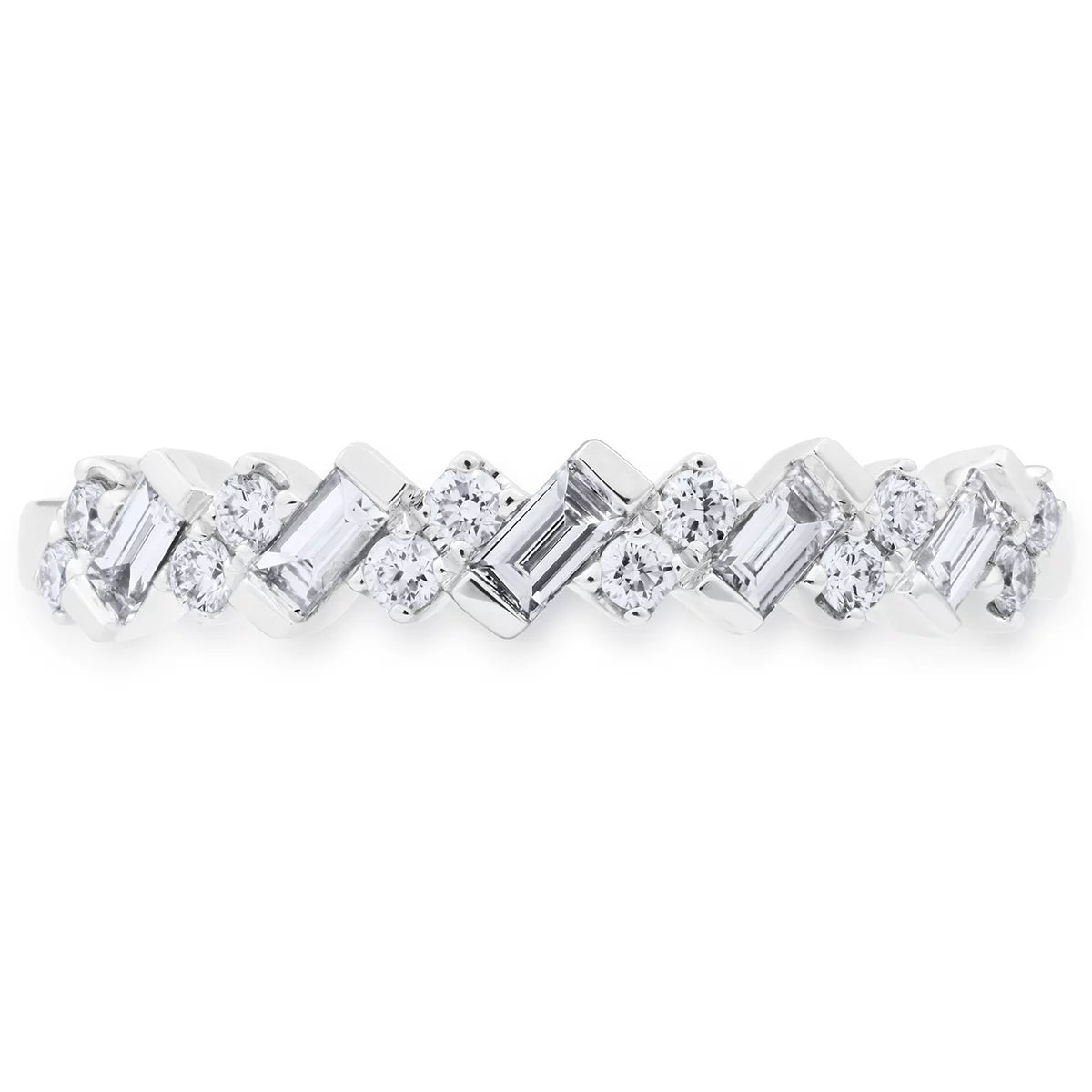 0.30ctw Baguette & Round Brilliant Cut Diamond Band Ring, 18ct White Gold