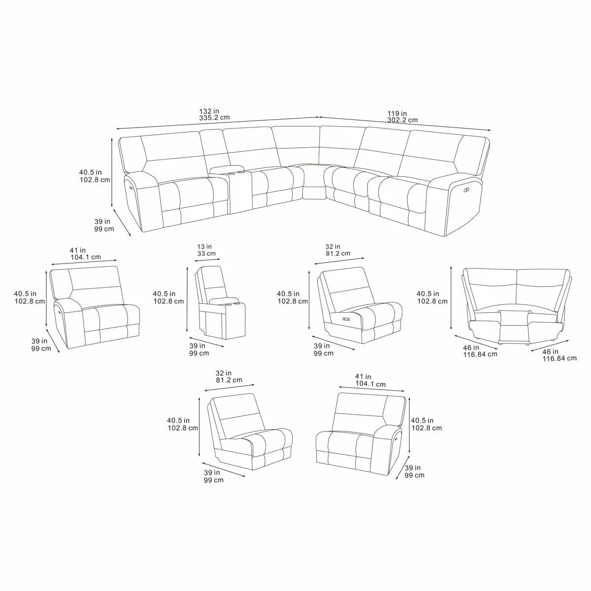 Excalibur Grey Fabric 6 Piece Power Reclining Sectional Sofa