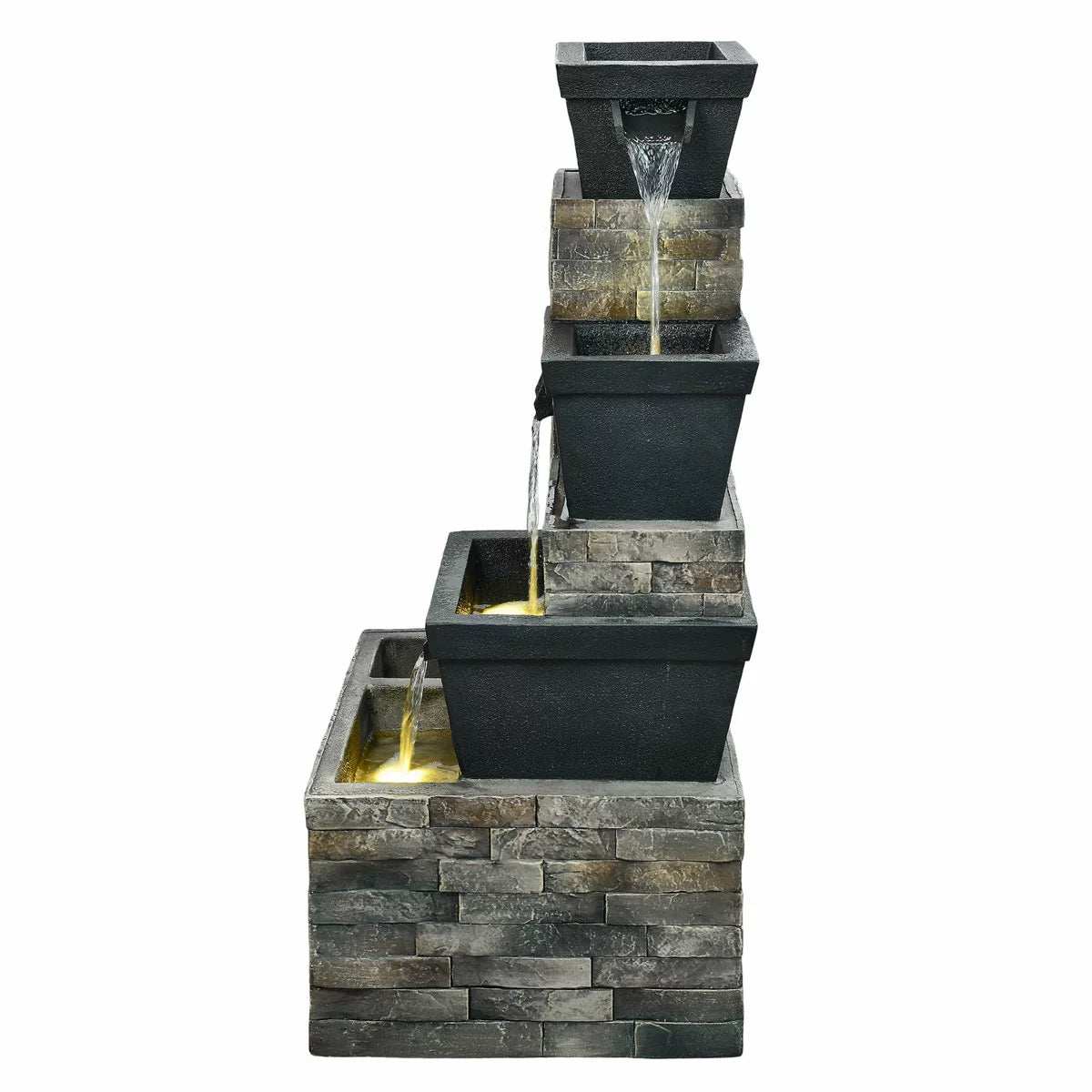34.5" (86cm) Brick Tiered Outdoor Fountain with LEDs