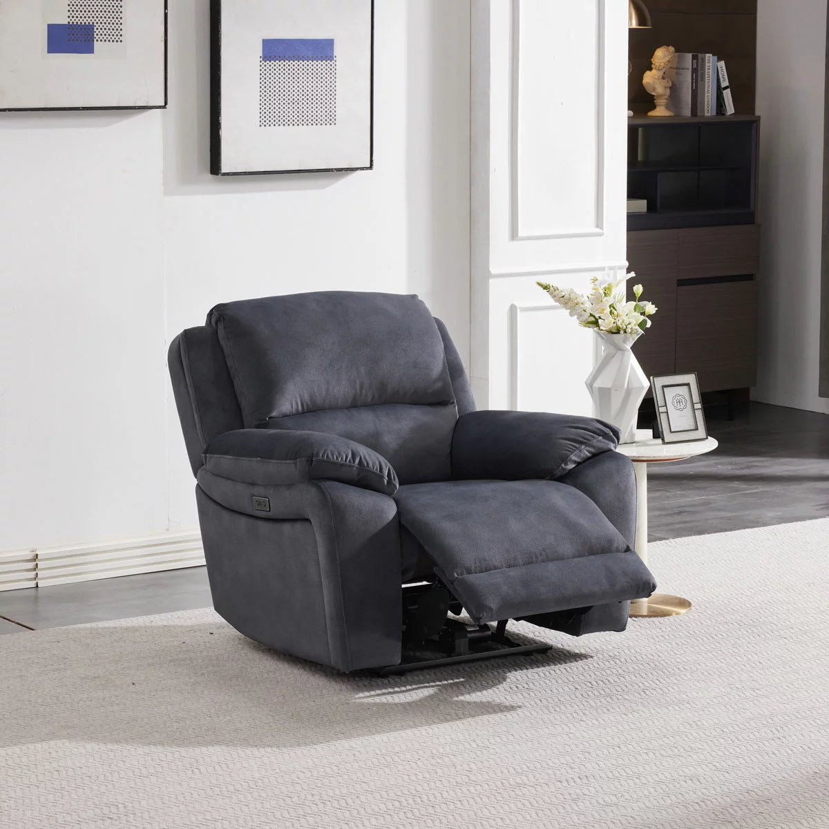 Belagio Grey Fabric Power Recliner Armchair