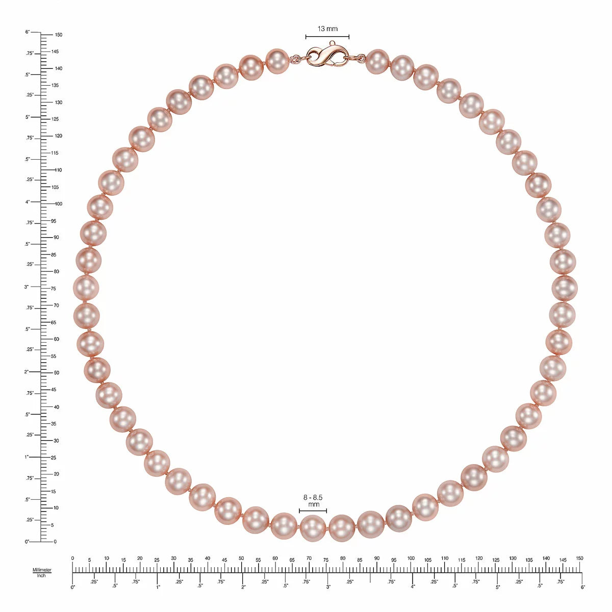 8-8.5mm Cultured Freshwater Pink Pearl Necklace, 18ct Rose Gold