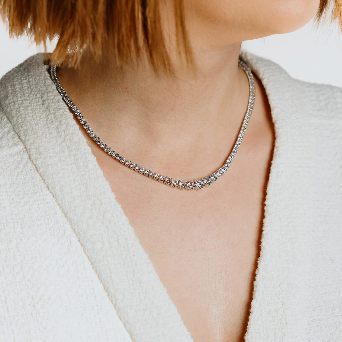 Diamonfire Sterling Silver Graduated Cubic Zirconia Tennis Necklace