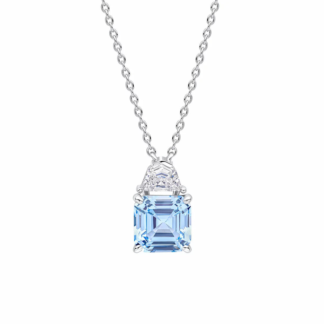 Diamonfire Sterling Silver Blue Cubic Zirconia Square Cut Necklace
