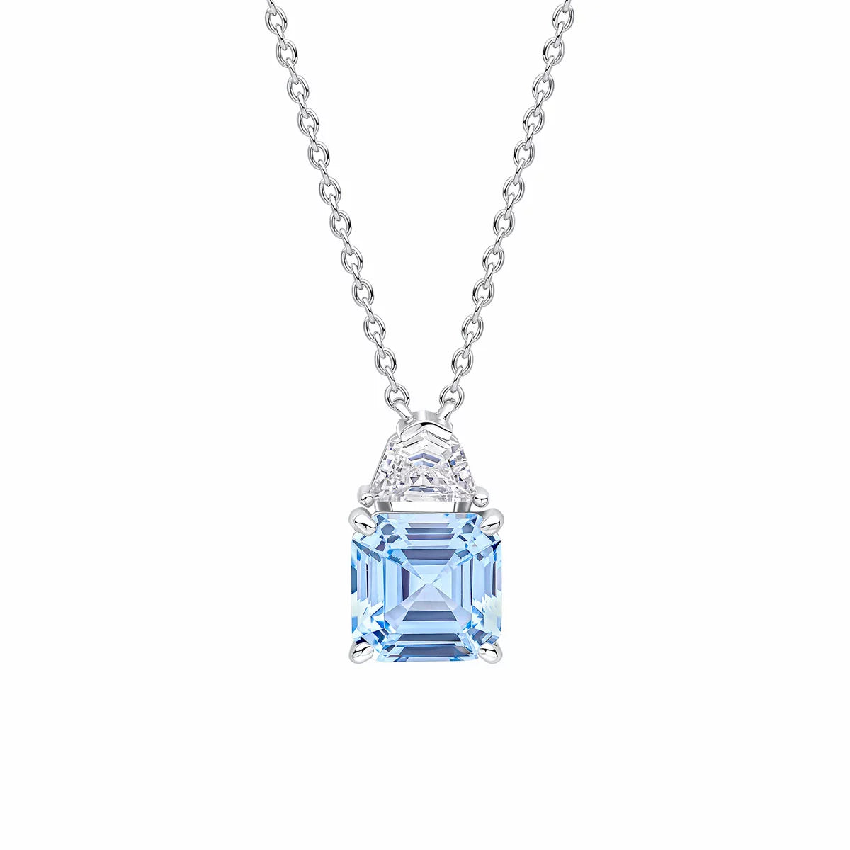 Diamonfire Sterling Silver Blue Cubic Zirconia Square Cut Necklace