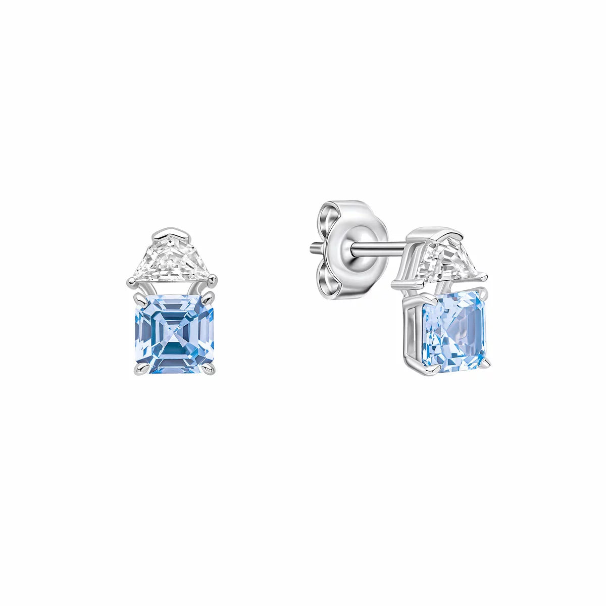 Diamonfire Sterling Silver Square Cut Blue Zirconia Earrings