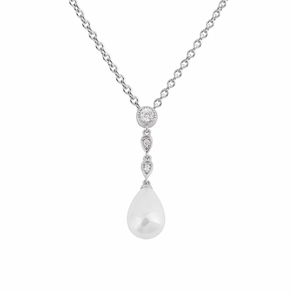 Diamonfire Sterling Silver Shell Pearl Drop Pendant Necklace