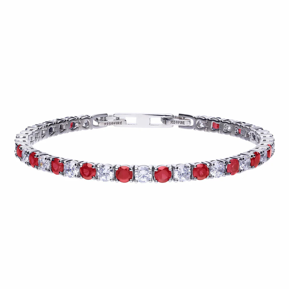 Diamonfire Sterling Silver Silver Red & White CZ Line Bracelet