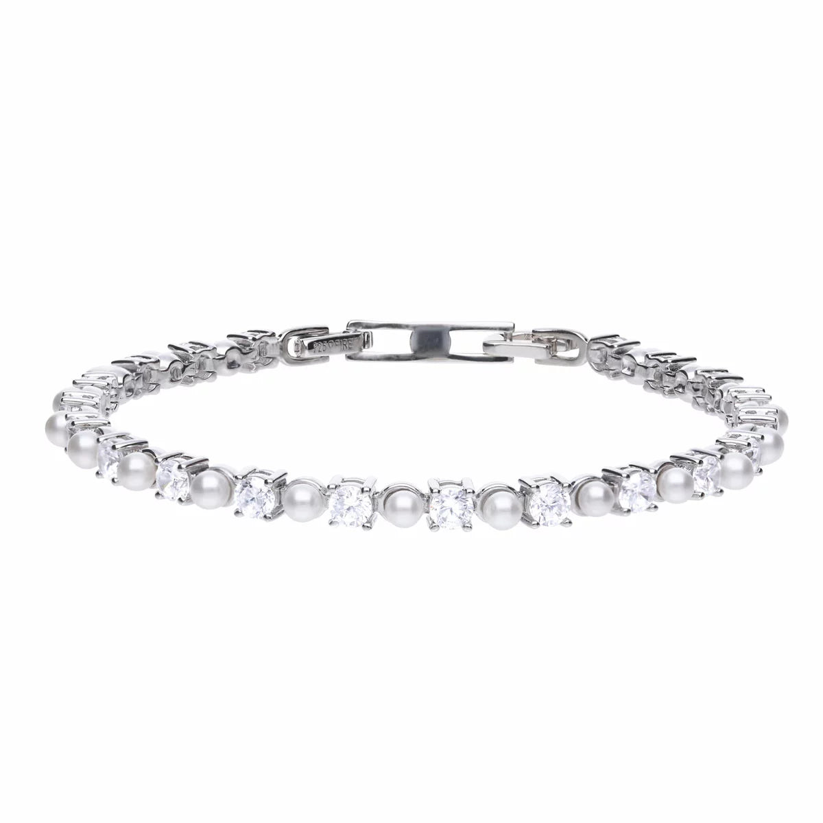 Diamonfire Sterling Silver Pearl and Zirconia Tennis Bracelet