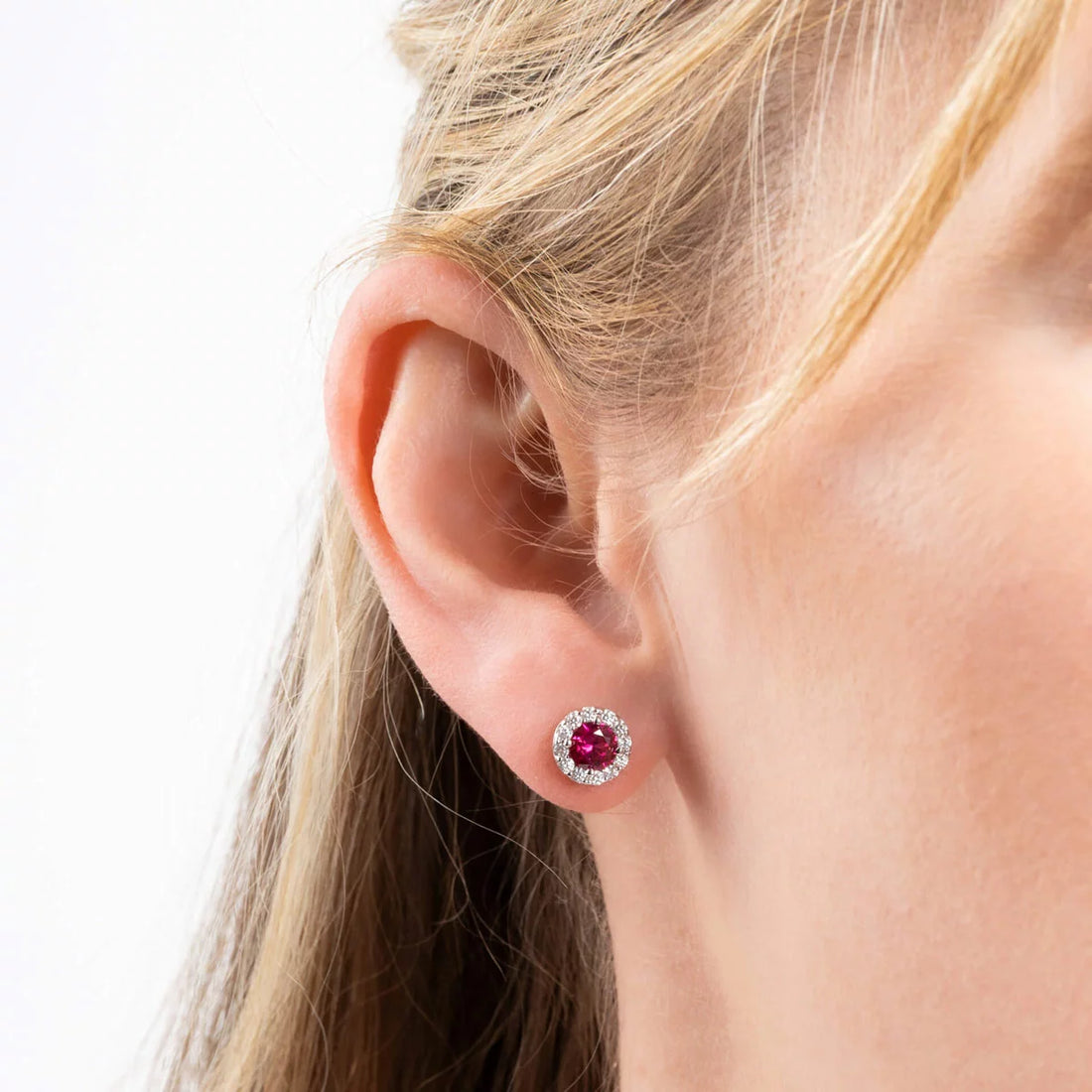 Diamonfire Sterling Silver Cubic Zirconia Red Round Cluster Earrings