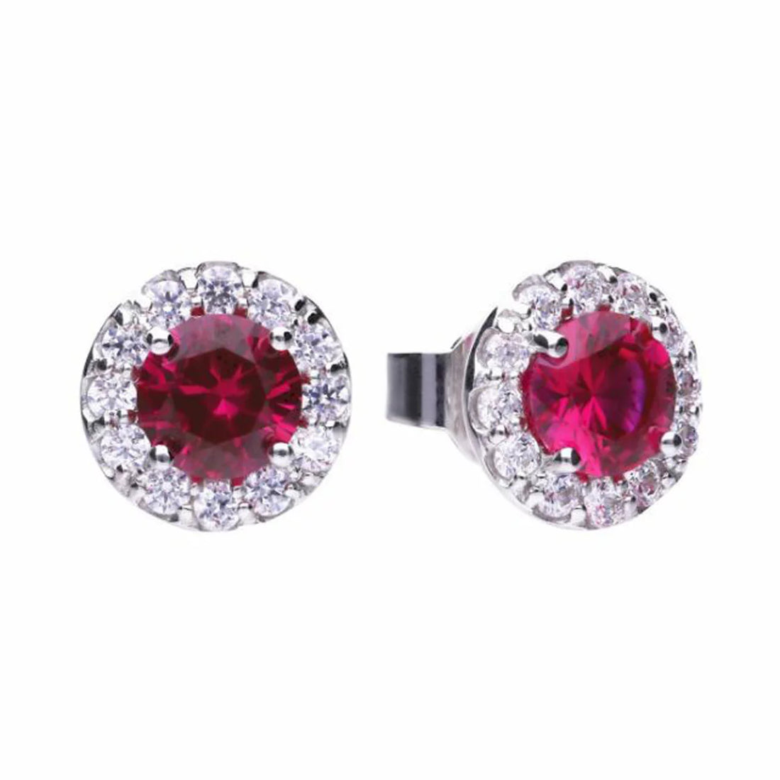 Diamonfire Sterling Silver Cubic Zirconia Red Round Cluster Earrings
