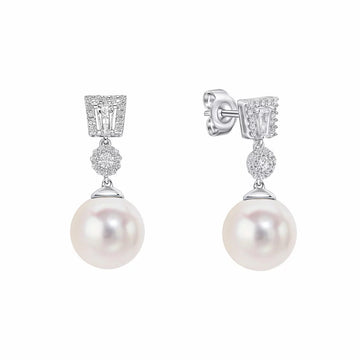 Diamonfire Sterling Silver Zirconia and Shell Pearl Drop Earrings