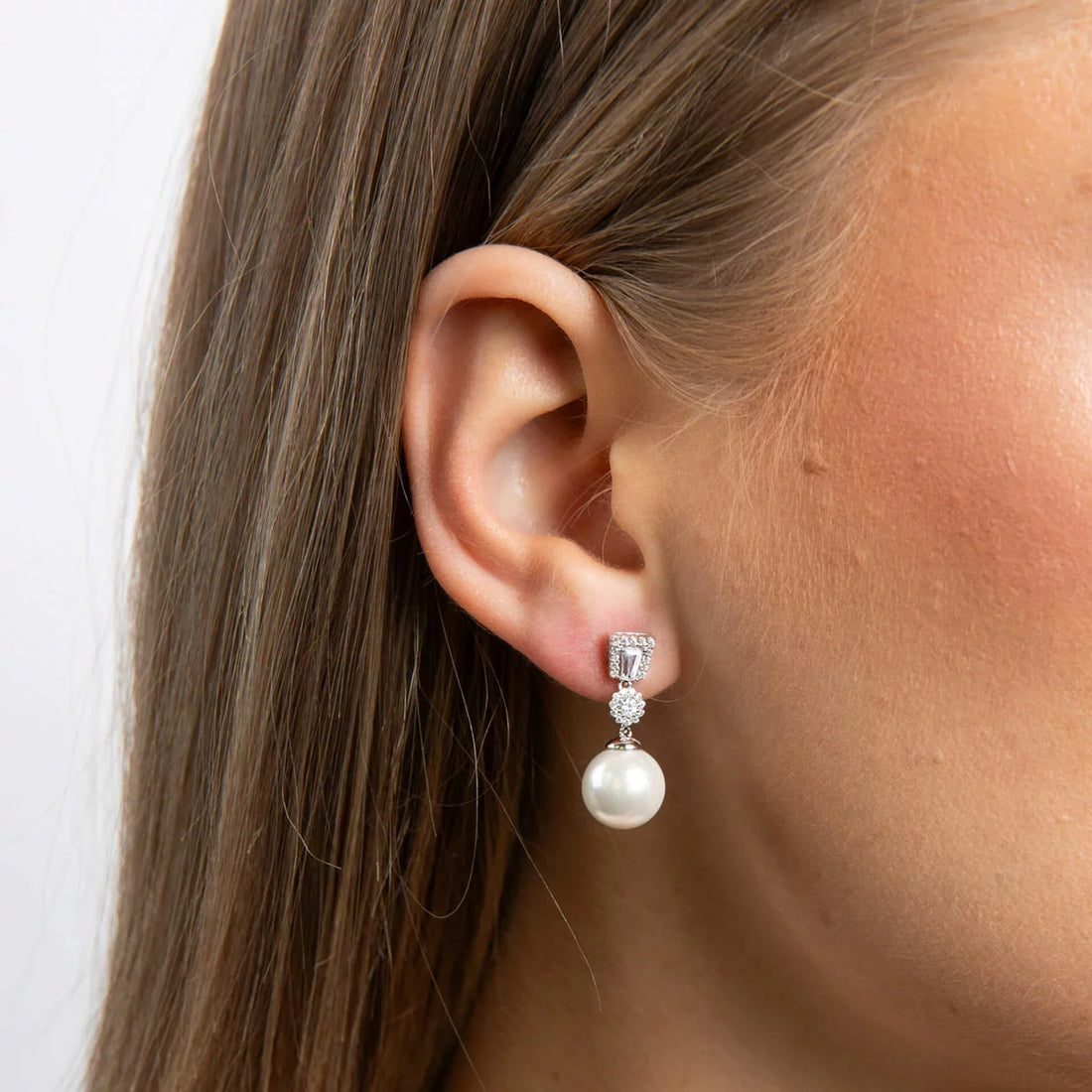 Diamonfire Sterling Silver Zirconia and Shell Pearl Drop Earrings