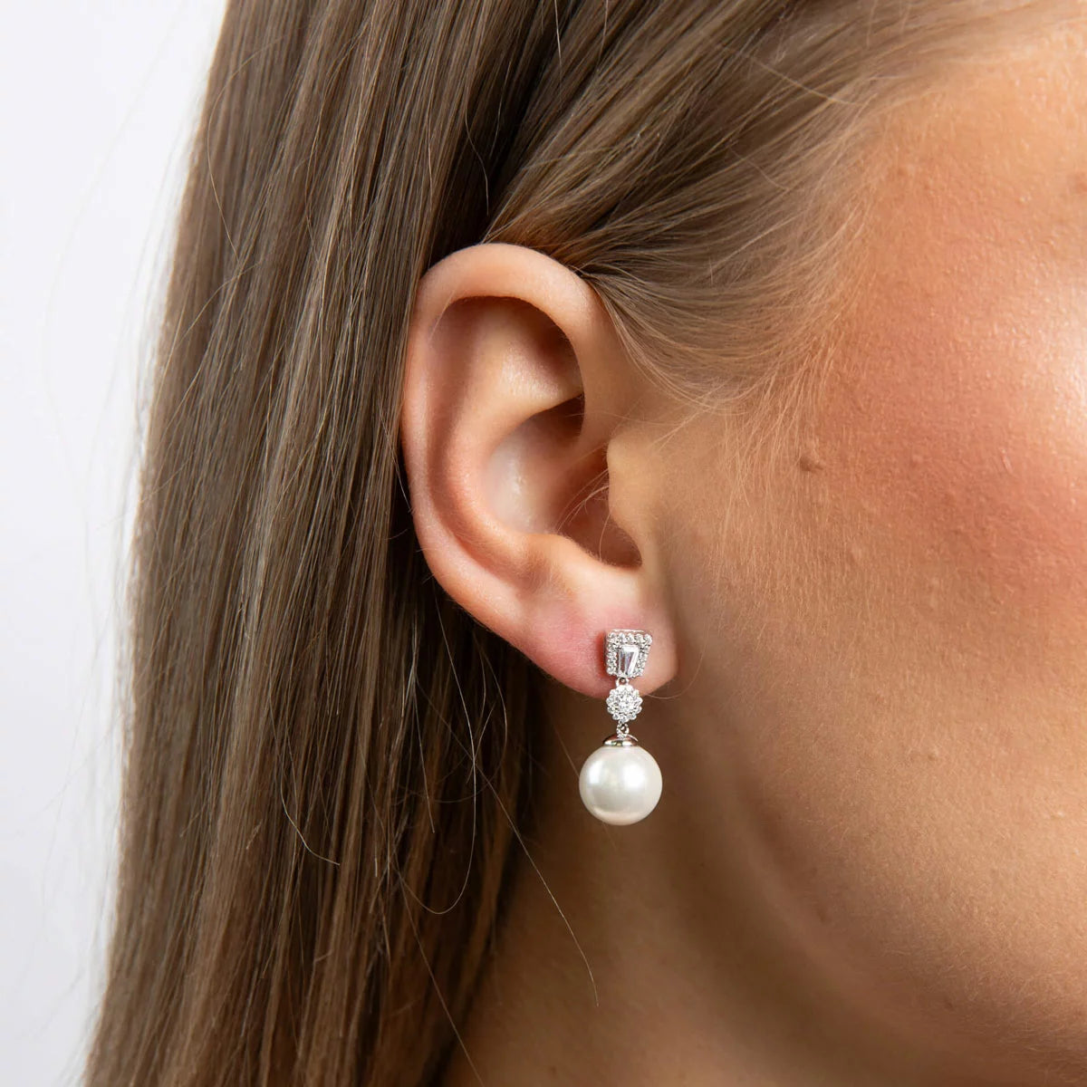 Diamonfire Sterling Silver Zirconia and Shell Pearl Drop Earrings