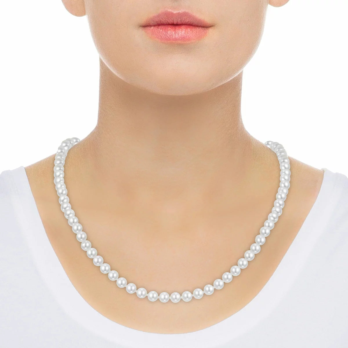 5-7mm Cultured Freshwater White Pearl Earring & Necklace Set, 14ct Yellow Gold